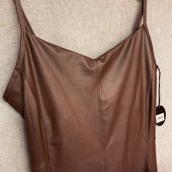 AERIE Faux Lather Tank Top Style Jumpsuit Bodysuit — SMALL — Brown - Picture 5 of 8